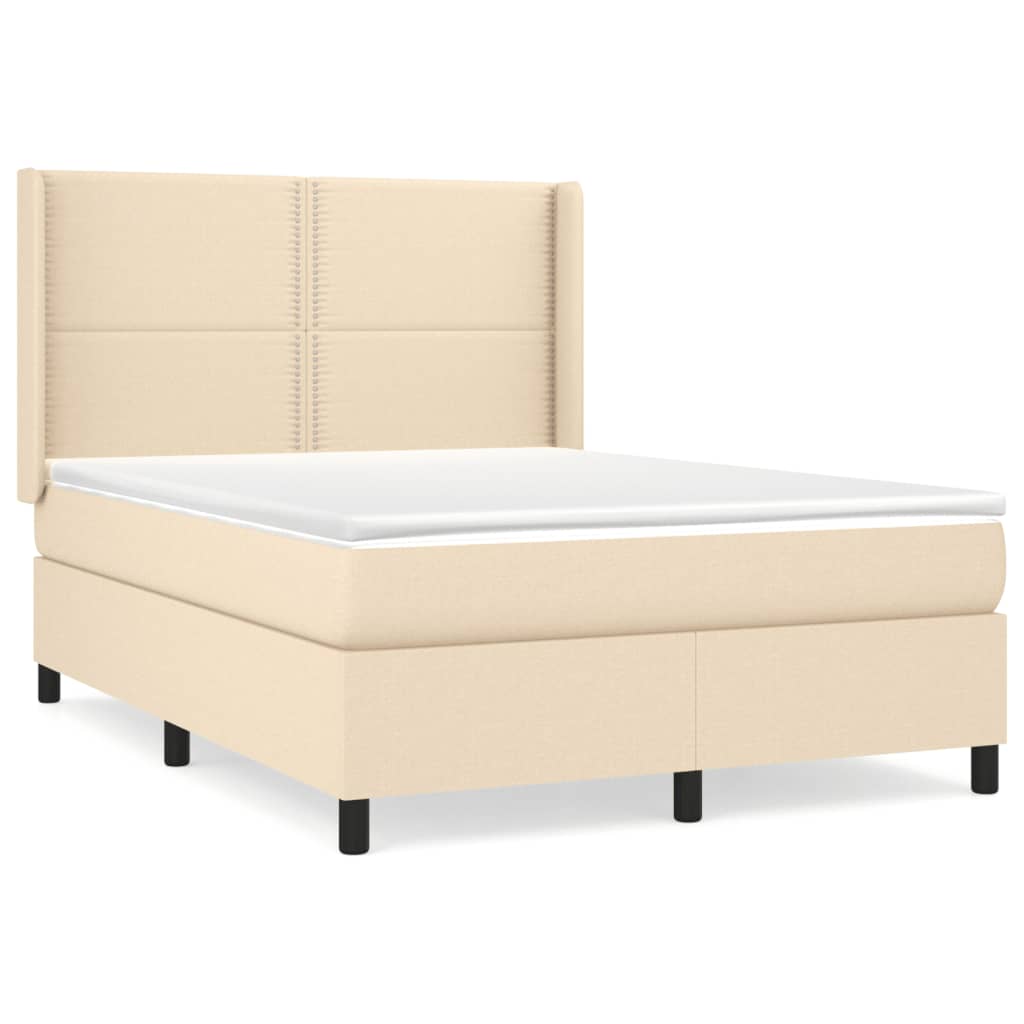 Cama box spring con colchón tela color crema 140×190 cm 3131350