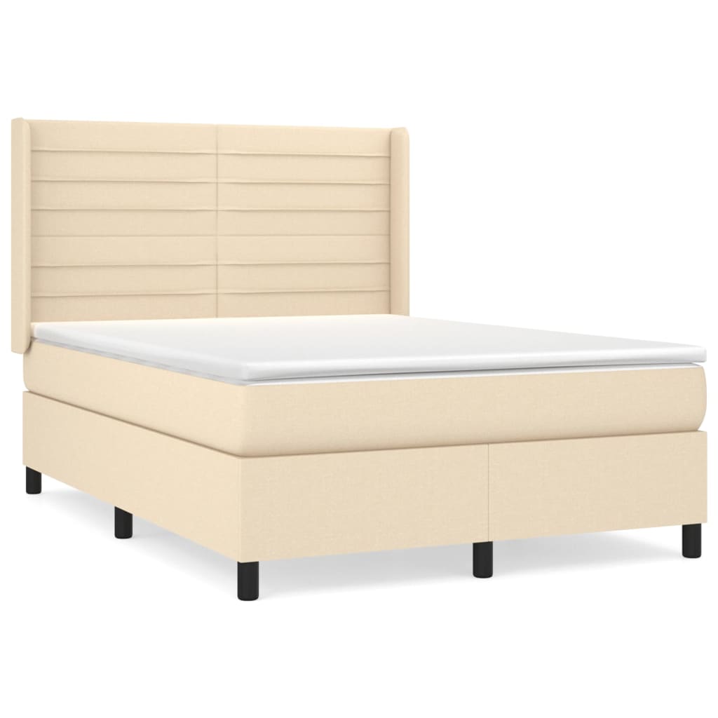 Cama box spring con colchón tela color crema 140×190 cm 3131510