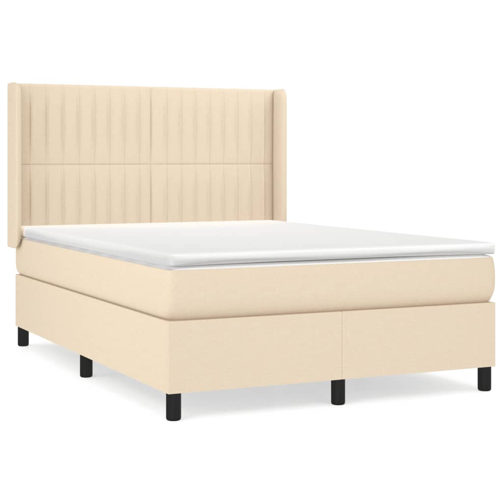 Cama box spring con colchón tela color crema 140×190 cm 3131590
