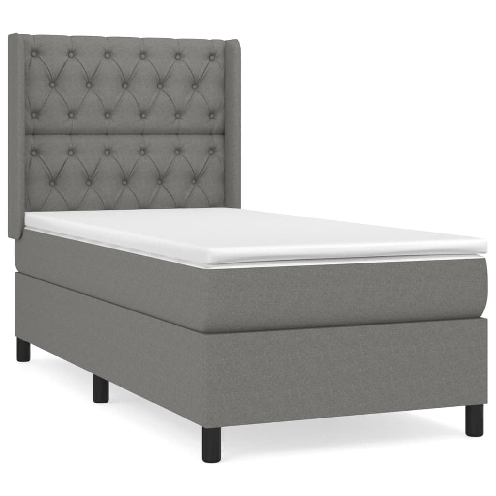 Cama box spring con colchón tela gris oscuro 80×200 cm 3131626
