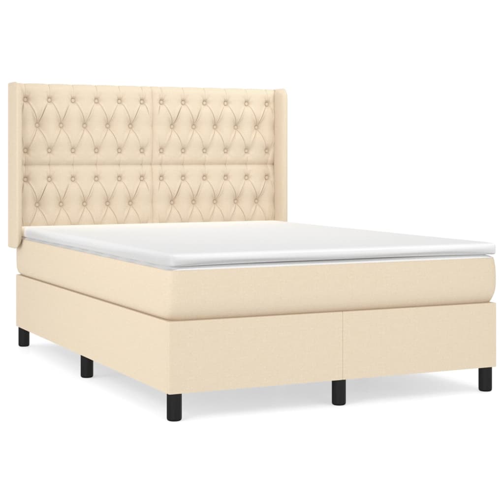 Cama box spring con colchón tela color crema 140×190 cm 3131670
