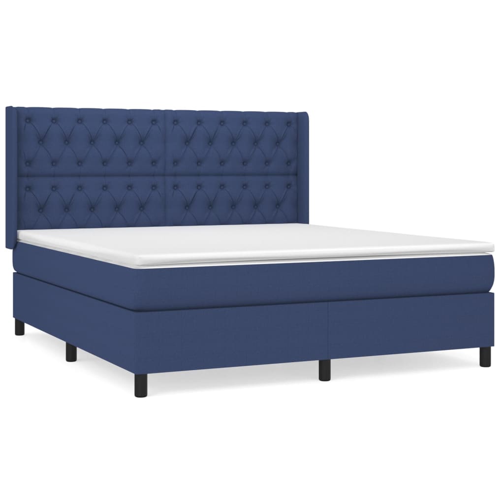 Cama box spring con colchón tela azul 160×200 cm 3131687