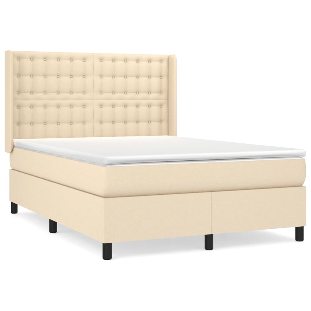 Cama box spring con colchón tela color crema 140×190 cm 3131750