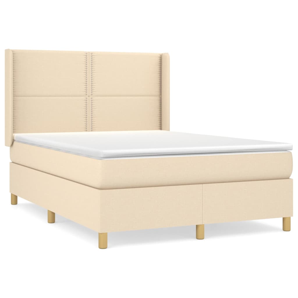 Cama box spring con colchón tela color crema 140×190 cm 3131910