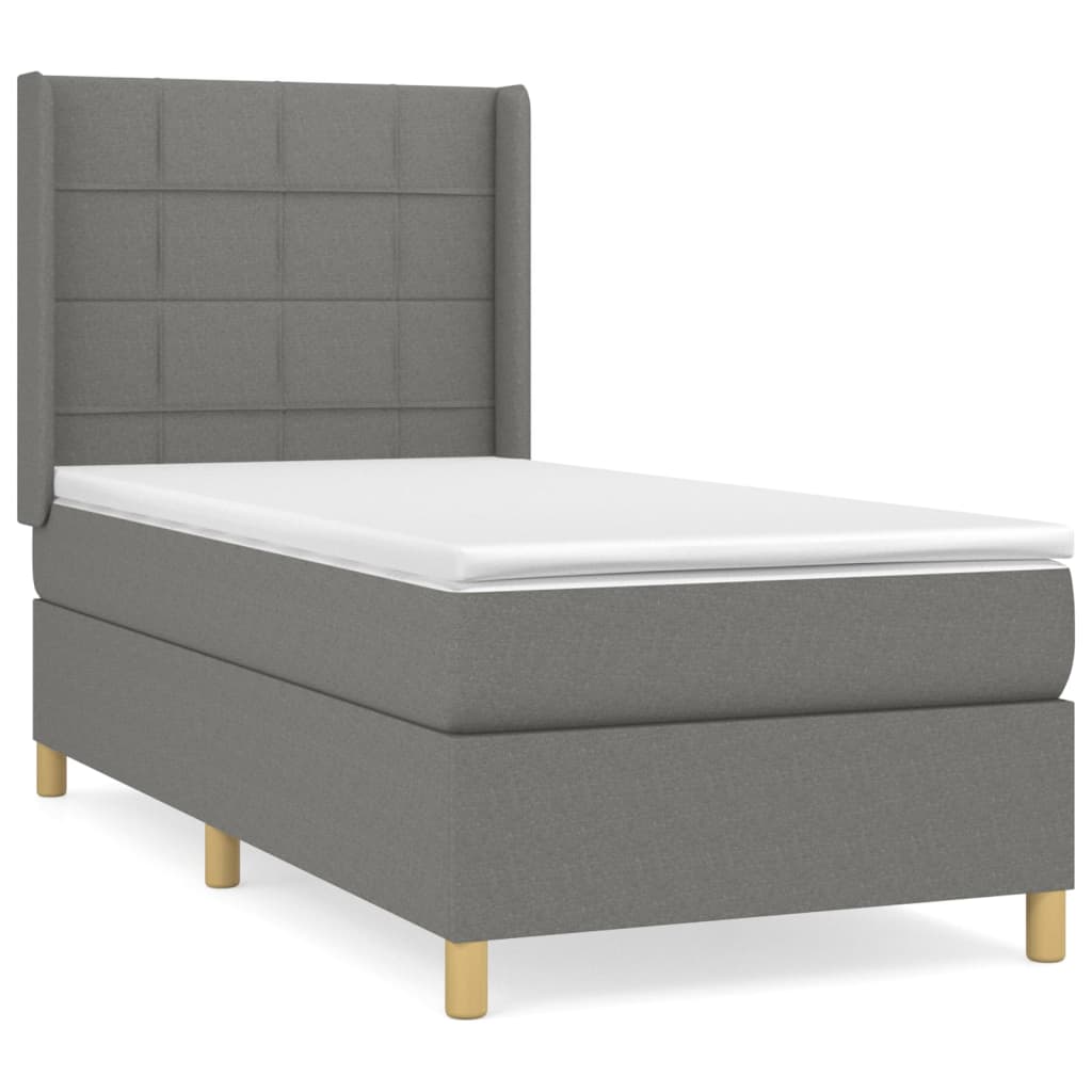 Cama box spring con colchón tela gris oscuro 80×200 cm 3131946