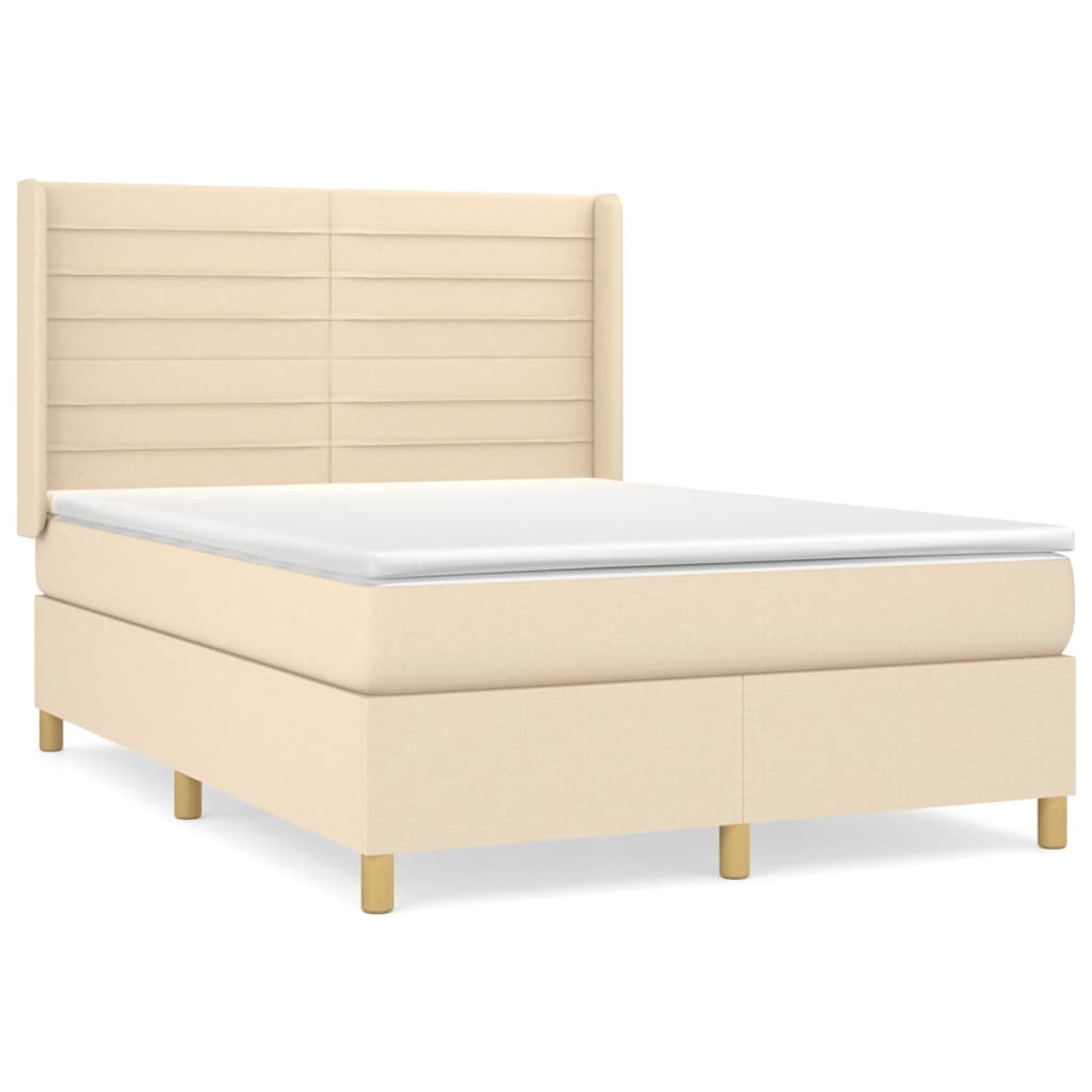 Cama box spring con colchón tela color crema 140×190 cm 3132070