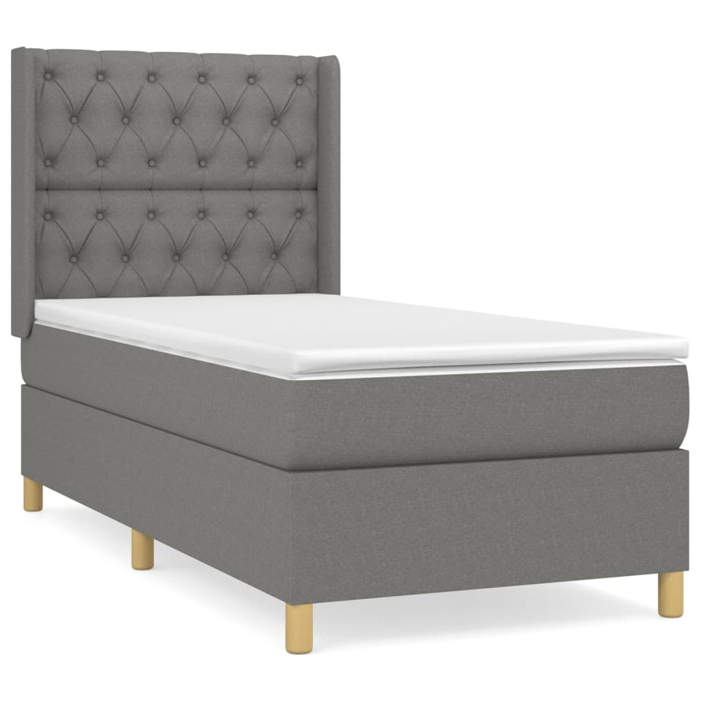 Cama box spring con colchón tela gris oscuro 80×200 cm 3132186