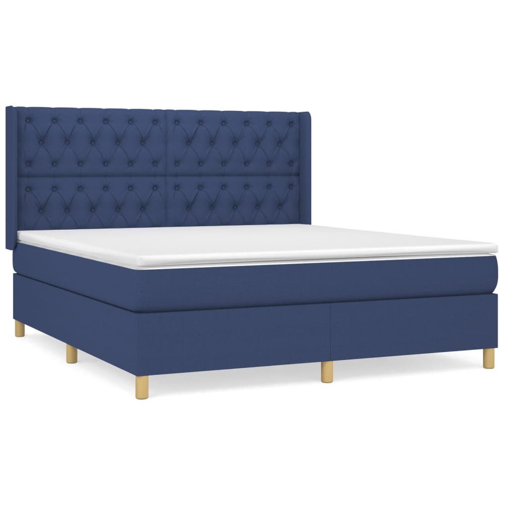 Cama box spring con colchón tela azul 160×200 cm 3132247