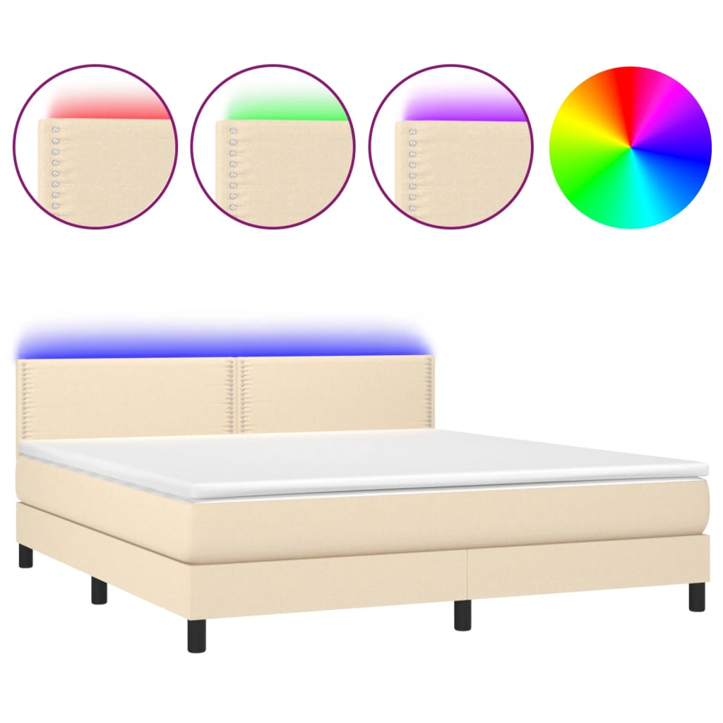 Cama box spring colchón y luces LED tela crema 180×200 cm 3133098