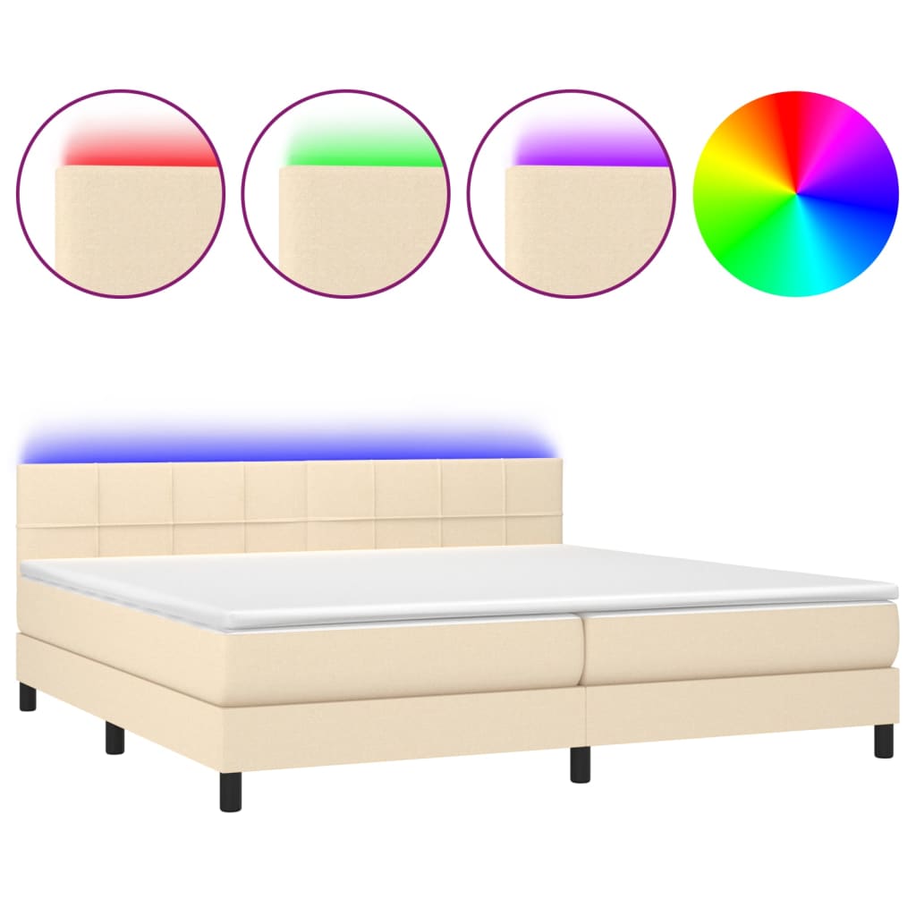 Cama box spring colchón y luces LED tela crema 200×200 cm 3133186