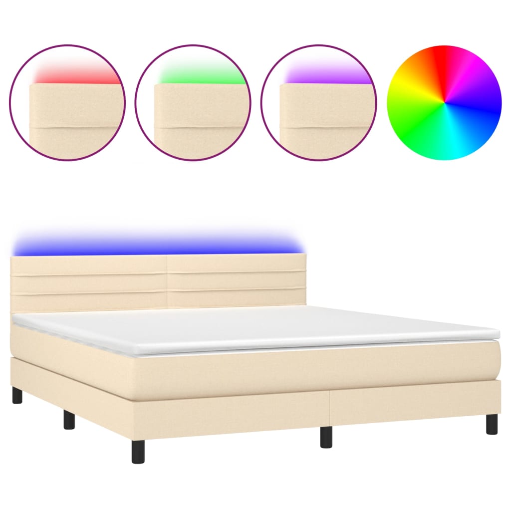 Cama box spring colchón y luces LED tela crema 180×200 cm 3133258