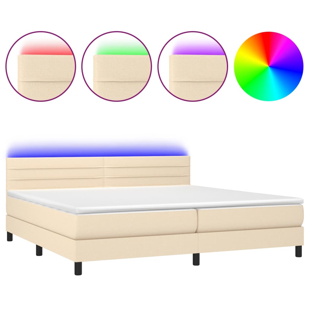 Cama box spring colchón y luces LED tela crema 200×200 cm 3133266