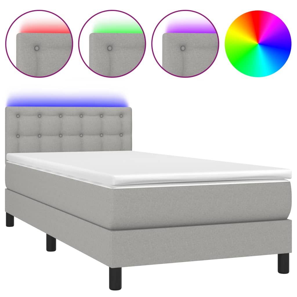 Cama box spring colchón y luces LED tela gris claro 100×200 cm 3133453