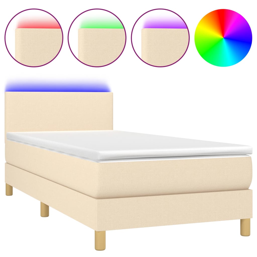 Cama box spring colchón y luces LED tela crema 80×200 cm 3133514