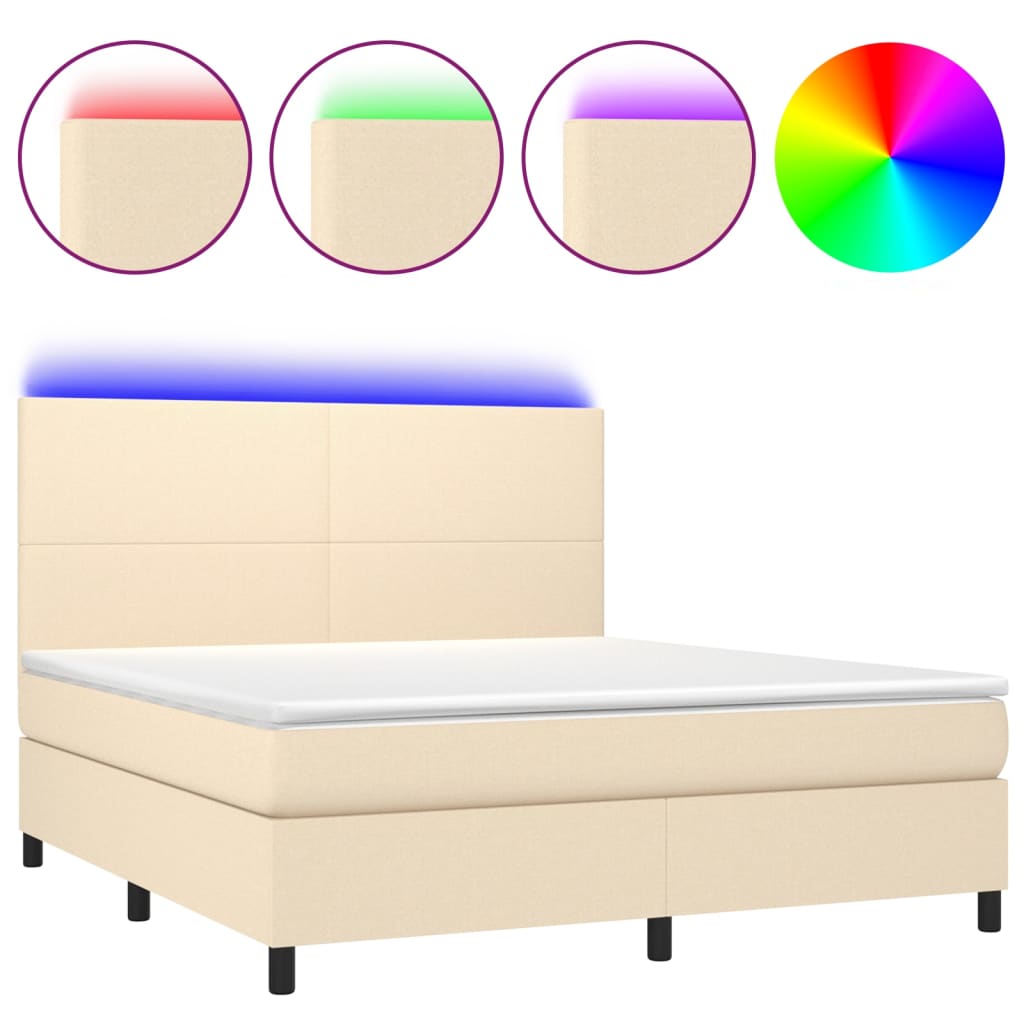 Cama box spring colchón y luces LED tela crema 160×200 cm 3134730