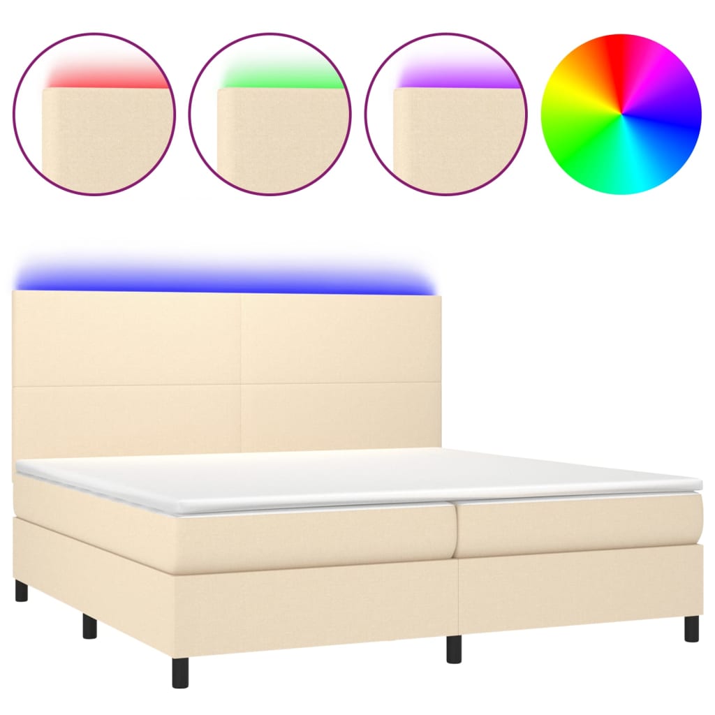 Cama box spring colchón y luces LED tela crema 200×200 cm 3134746