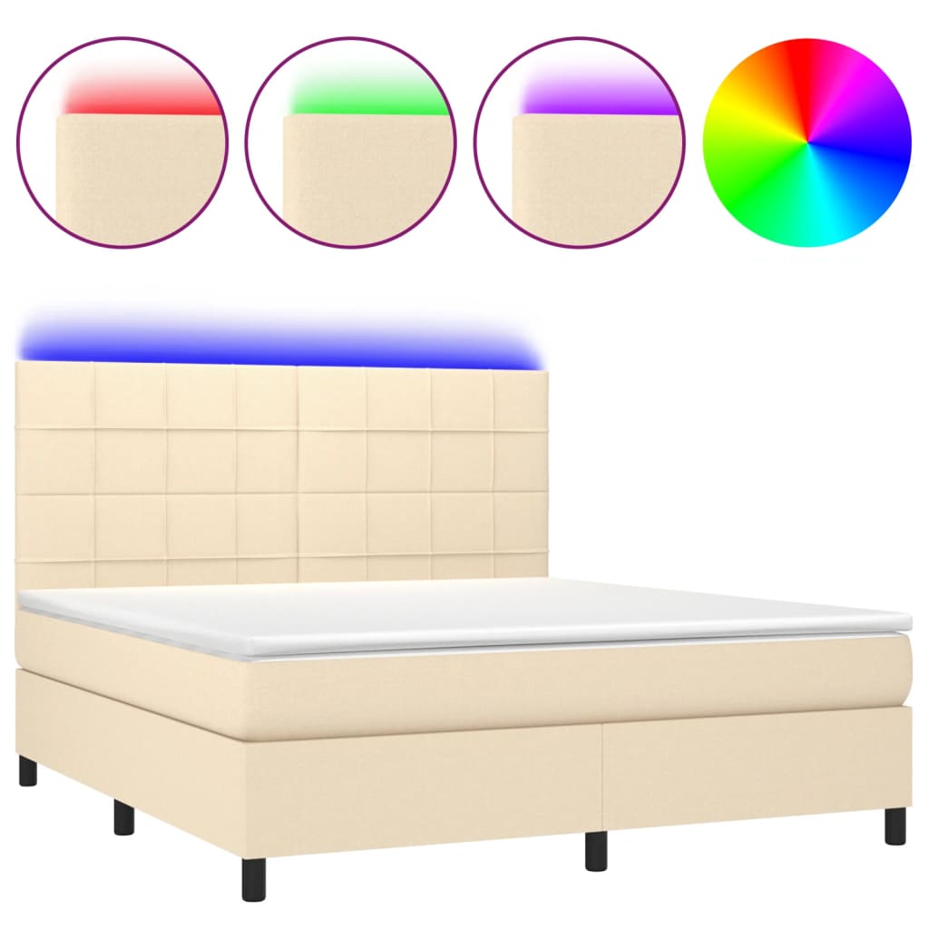 Cama box spring colchón y luces LED tela crema 160×200 cm 3134890