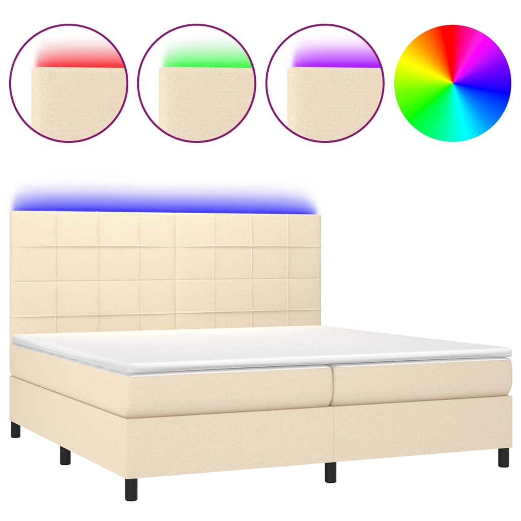 Cama box spring colchón y luces LED tela crema 200×200 cm 3134906