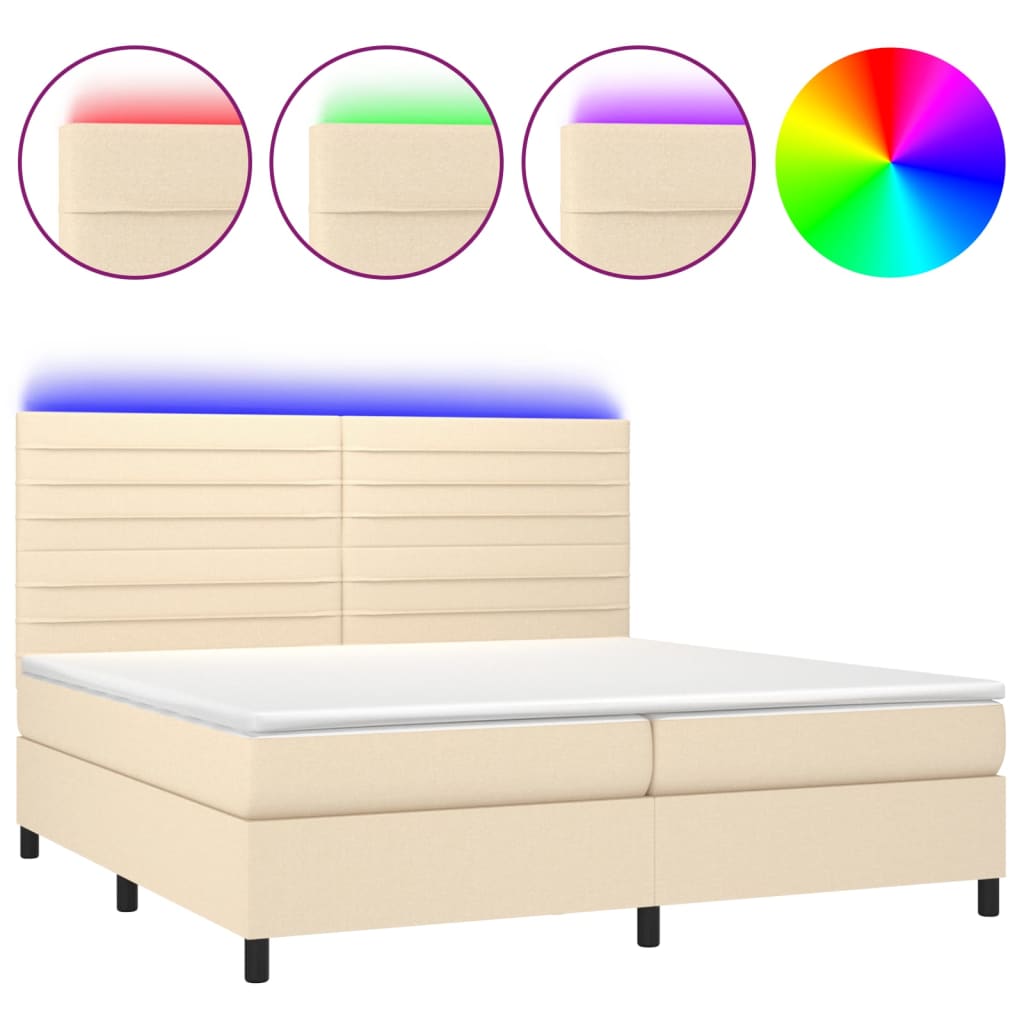 Cama box spring colchón y luces LED tela crema 200×200 cm 3134986