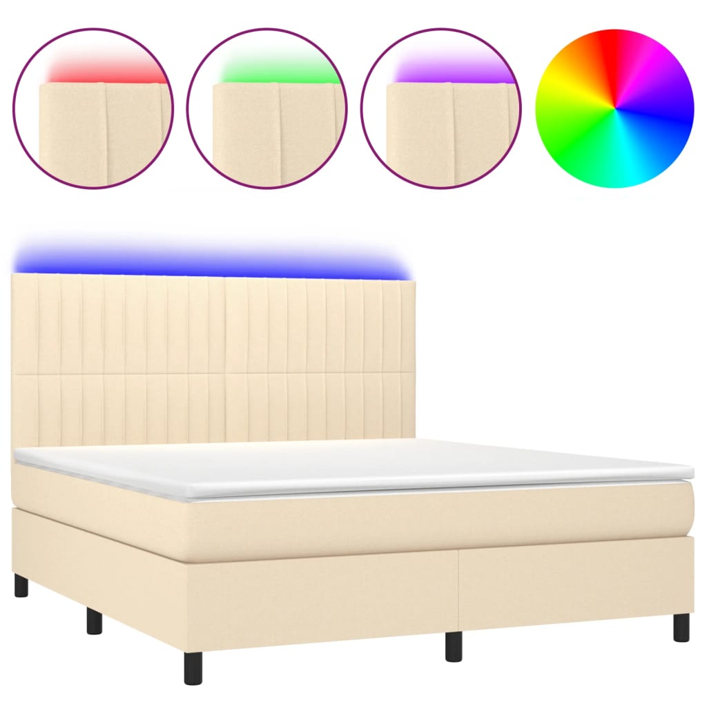Cama box spring colchón y luces LED tela crema 160×200 cm 3135050