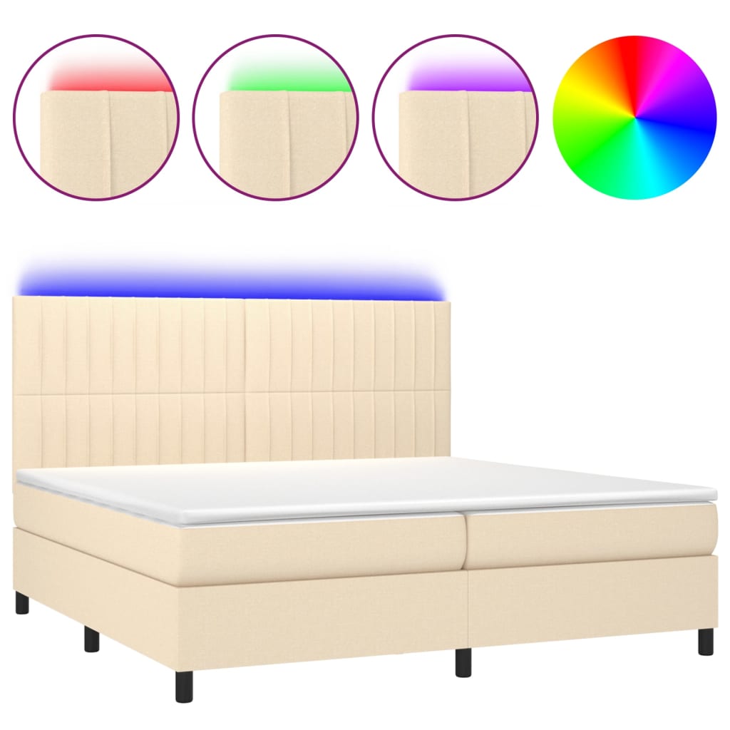 Cama box spring colchón y luces LED tela crema 200×200 cm 3135066