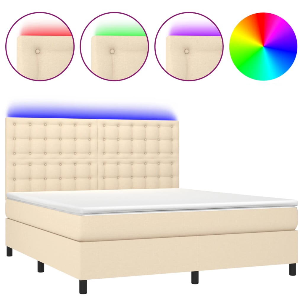 Cama box spring colchón y luces LED tela crema 180×200 cm 3135218