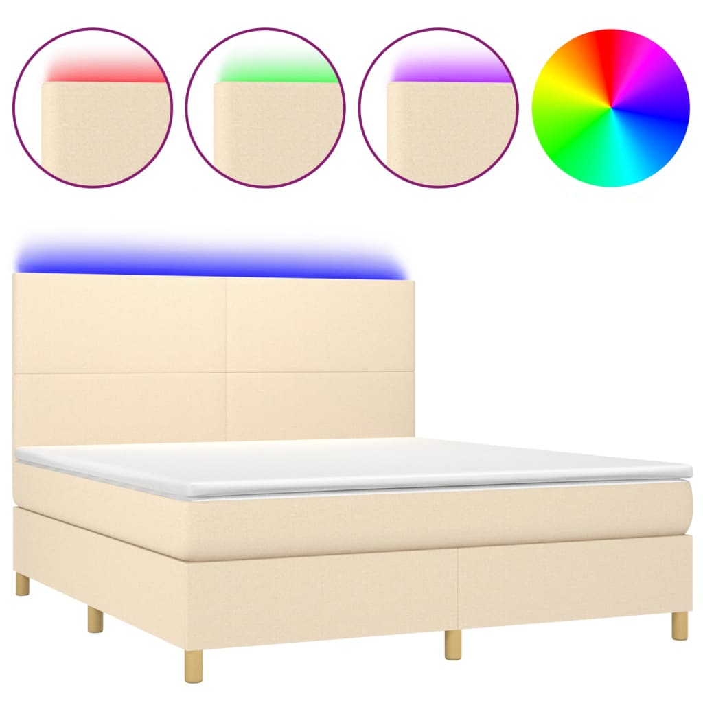 Cama box spring colchón y luces LED tela crema 160×200 cm 3135290