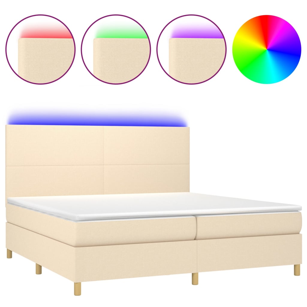 Cama box spring colchón y luces LED tela crema 200×200 cm 3135306