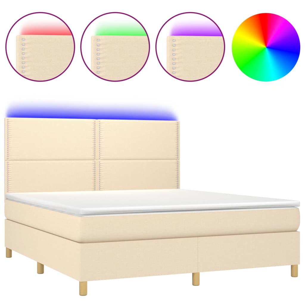 Cama box spring colchón y luces LED tela crema 180×200 cm 3135378