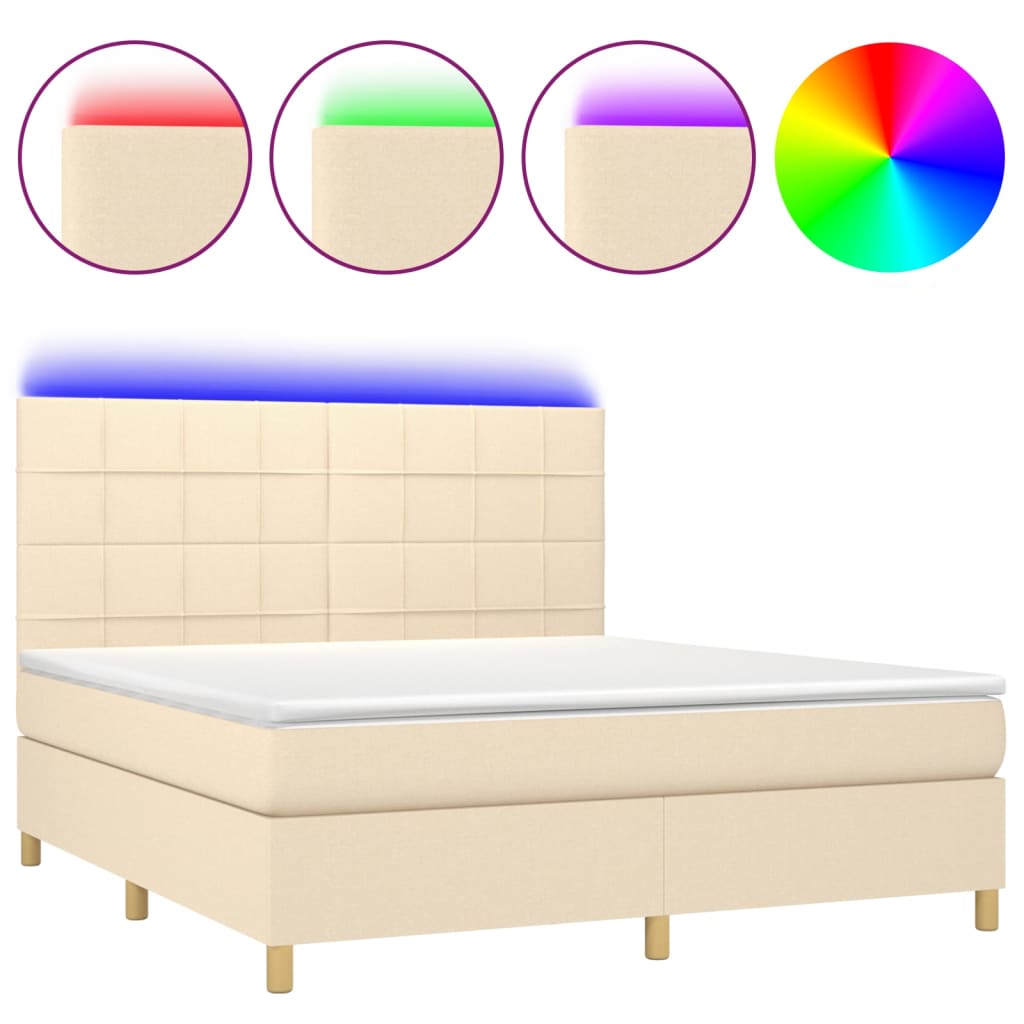 Cama box spring colchón y luces LED tela crema 180×200 cm 3135458