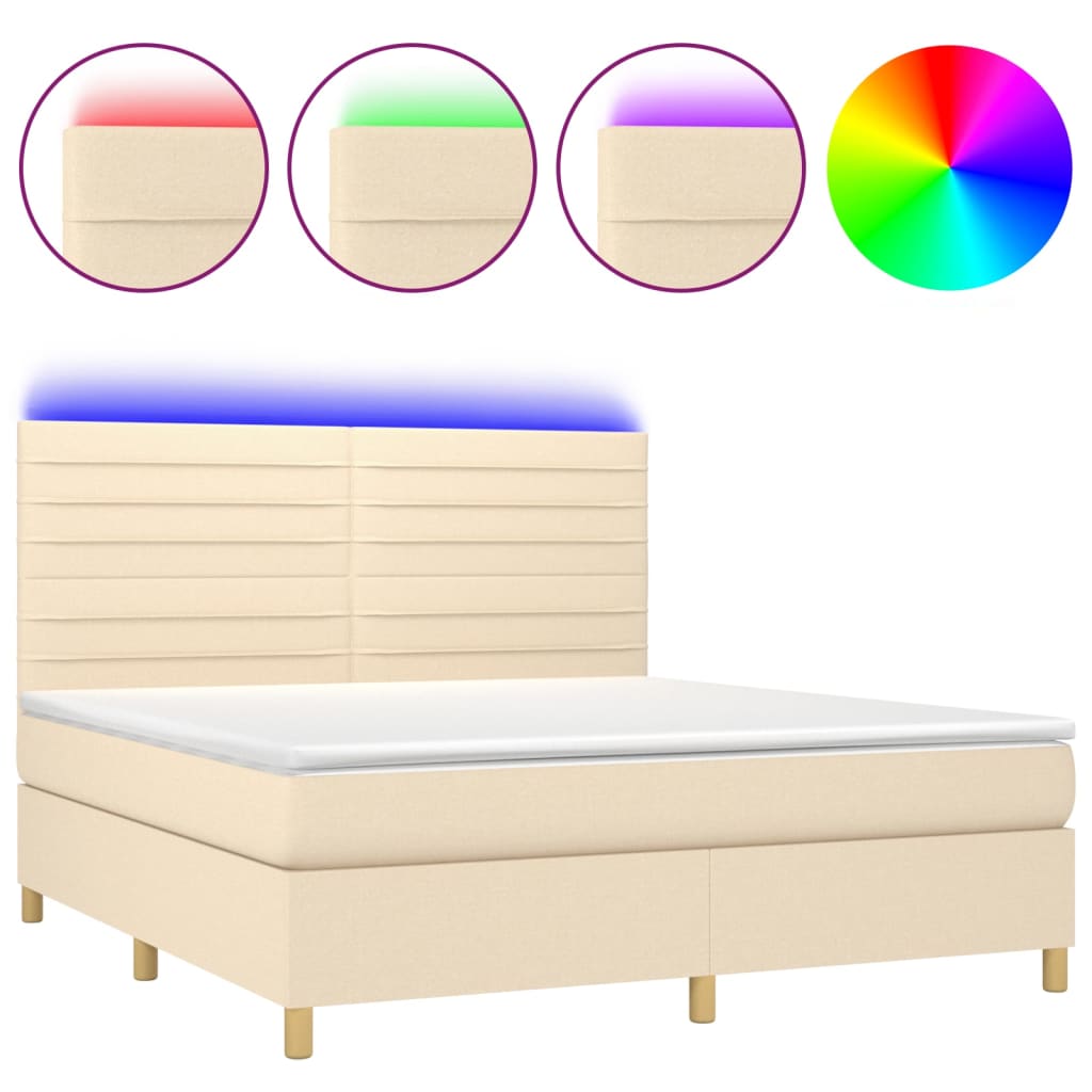 Cama box spring colchón y luces LED tela crema 180×200 cm 3135538