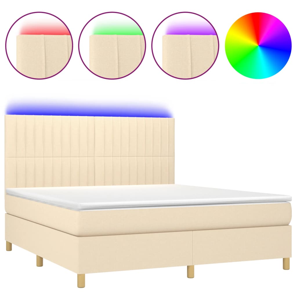 Cama box spring colchón y luces LED tela crema 160×200 cm 3135610