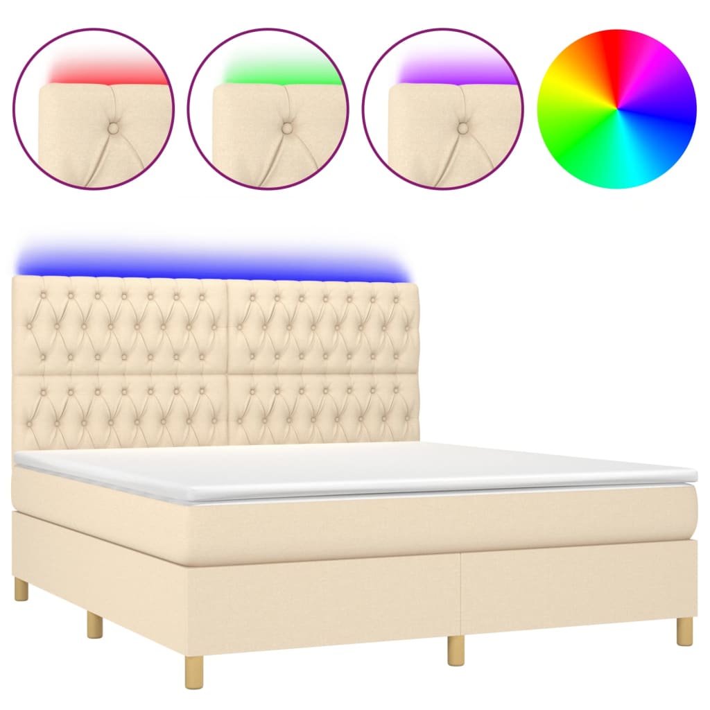 Cama box spring colchón y luces LED tela crema 160×200 cm 3135690