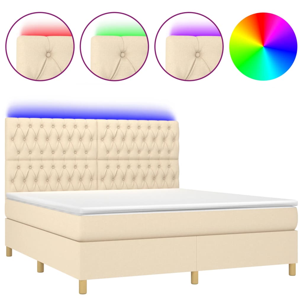 Cama box spring colchón y luces LED tela crema 180×200 cm 3135698