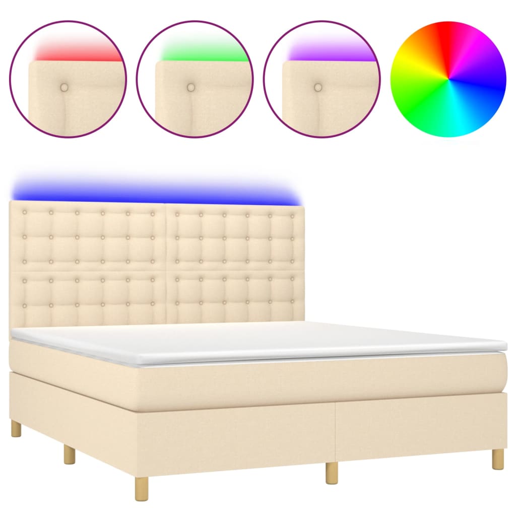 Cama box spring colchón y luces LED tela crema 180×200 cm 3135778