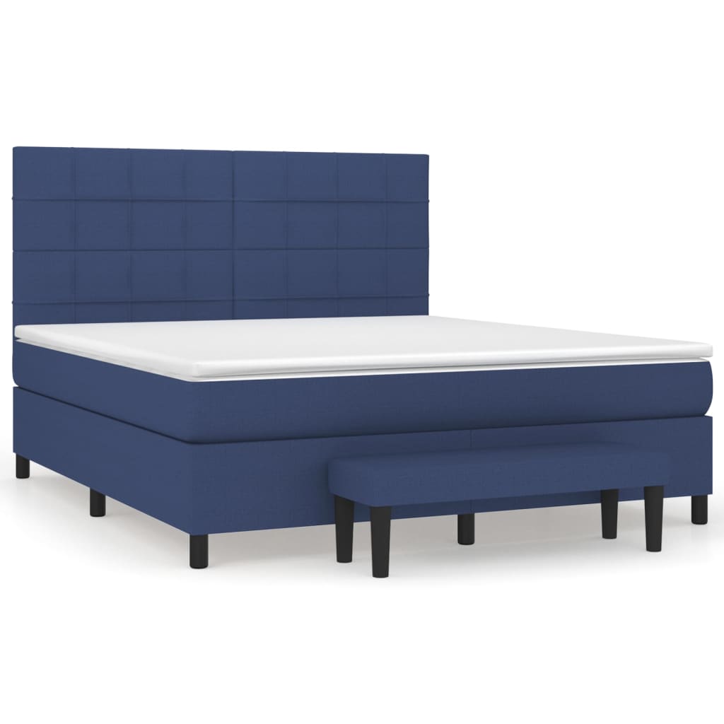 Cama box spring con colchón tela azul 160×200 cm 3136611