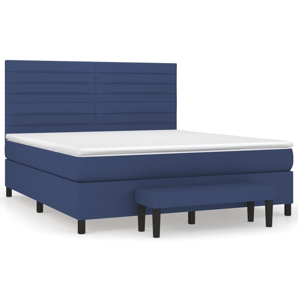 Cama box spring con colchón tela azul 160×200 cm 3136691