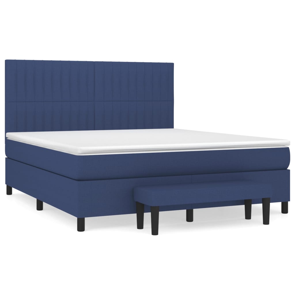 Cama box spring con colchón tela azul 160×200 cm 3136771