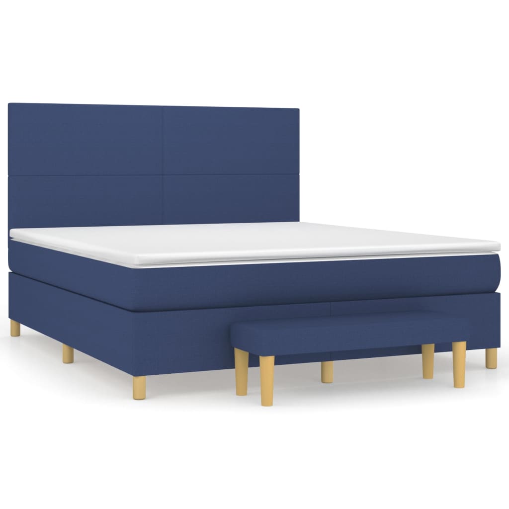 Cama box spring con colchón tela azul 160×200 cm 3137011