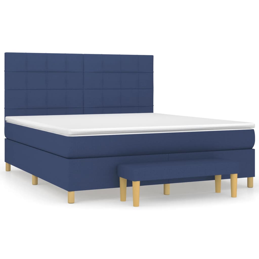 Cama box spring con colchón tela azul 160×200 cm 3137171