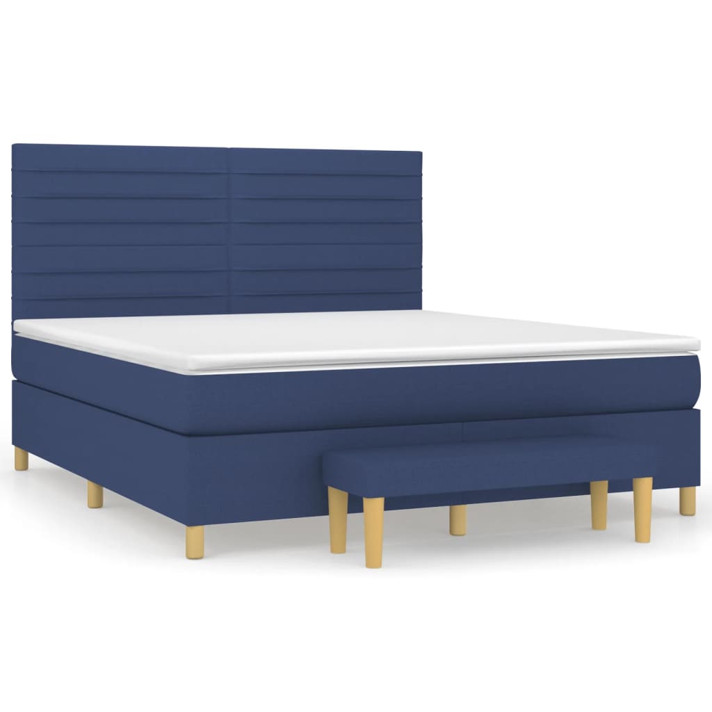 Cama box spring con colchón tela azul 160×200 cm 3137251