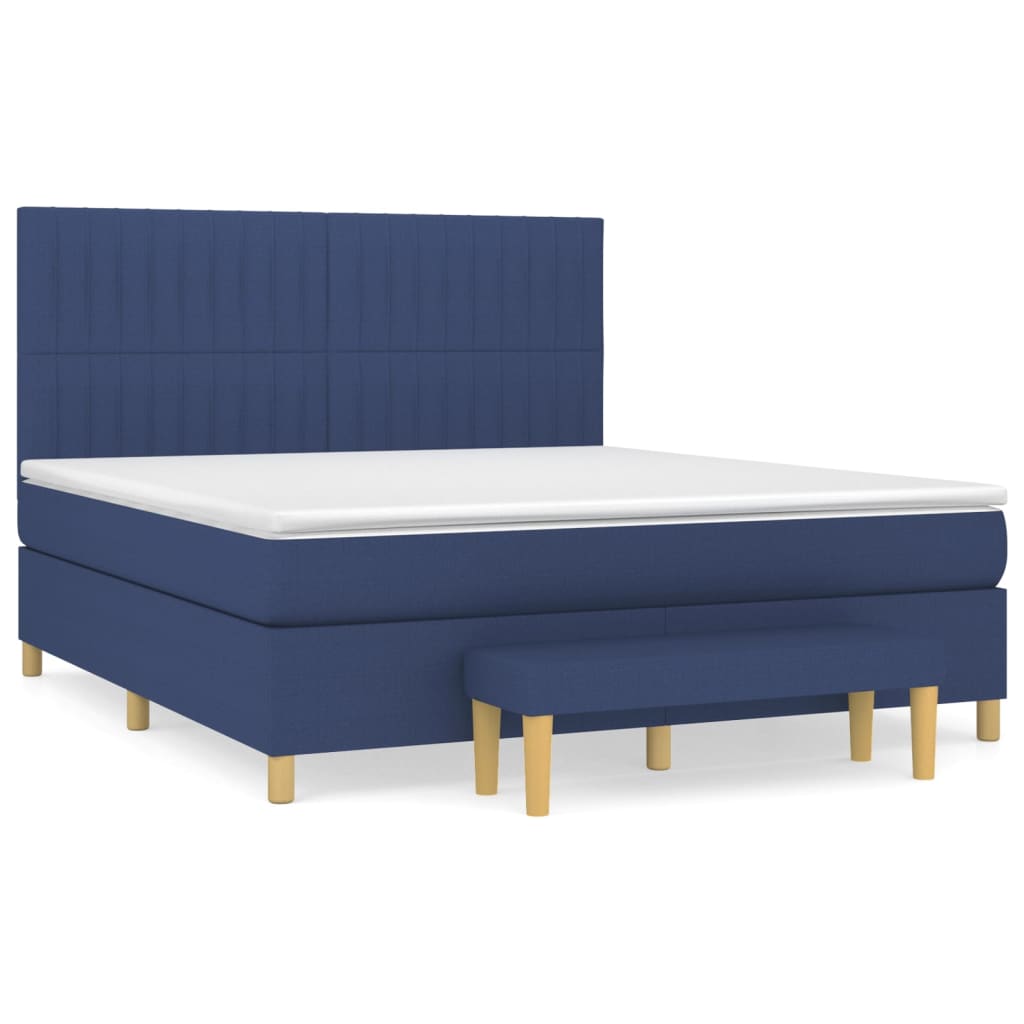 Cama box spring con colchón tela azul 160×200 cm 3137331