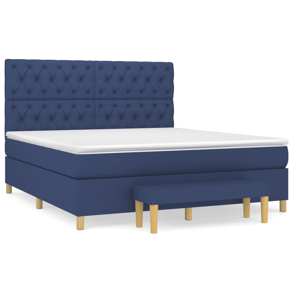 Cama box spring con colchón tela azul 160×200 cm 3137411