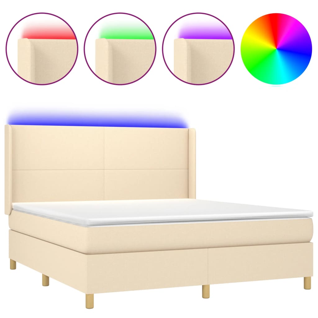 Cama box spring colchón y luces LED tela crema 160×200 cm 3138730