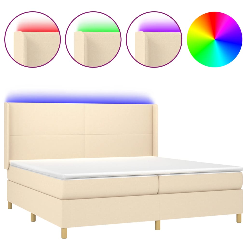 Cama box spring colchón y luces LED tela crema 200×200 cm 3138746