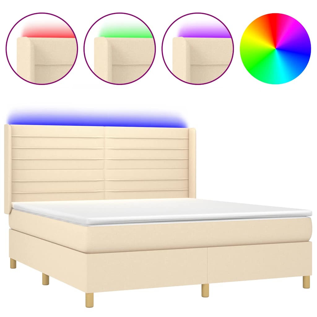 Cama box spring colchón y luces LED tela crema 160×200 cm 3138970