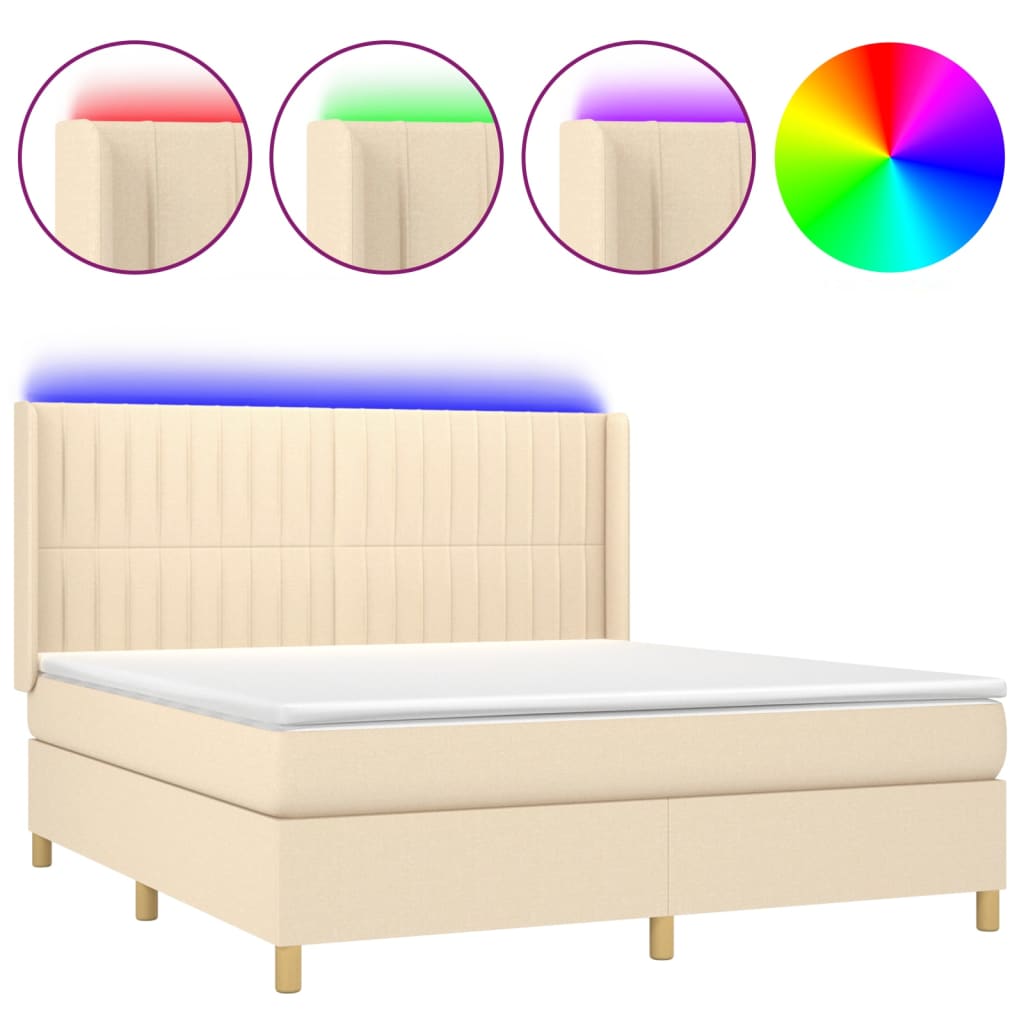 Cama box spring colchón y luces LED tela crema 160×200 cm 3139050