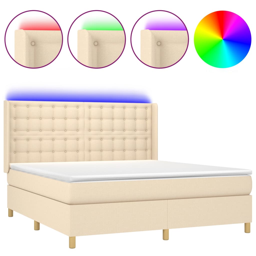 Cama box spring colchón y luces LED tela crema 160×200 cm 3139210