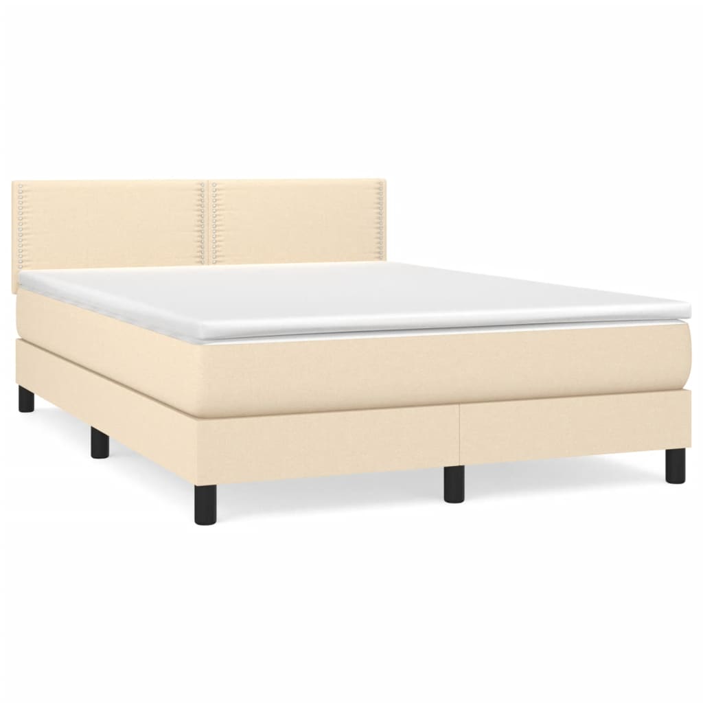 Cama box spring con colchón tela color crema 140×190 cm 3139974