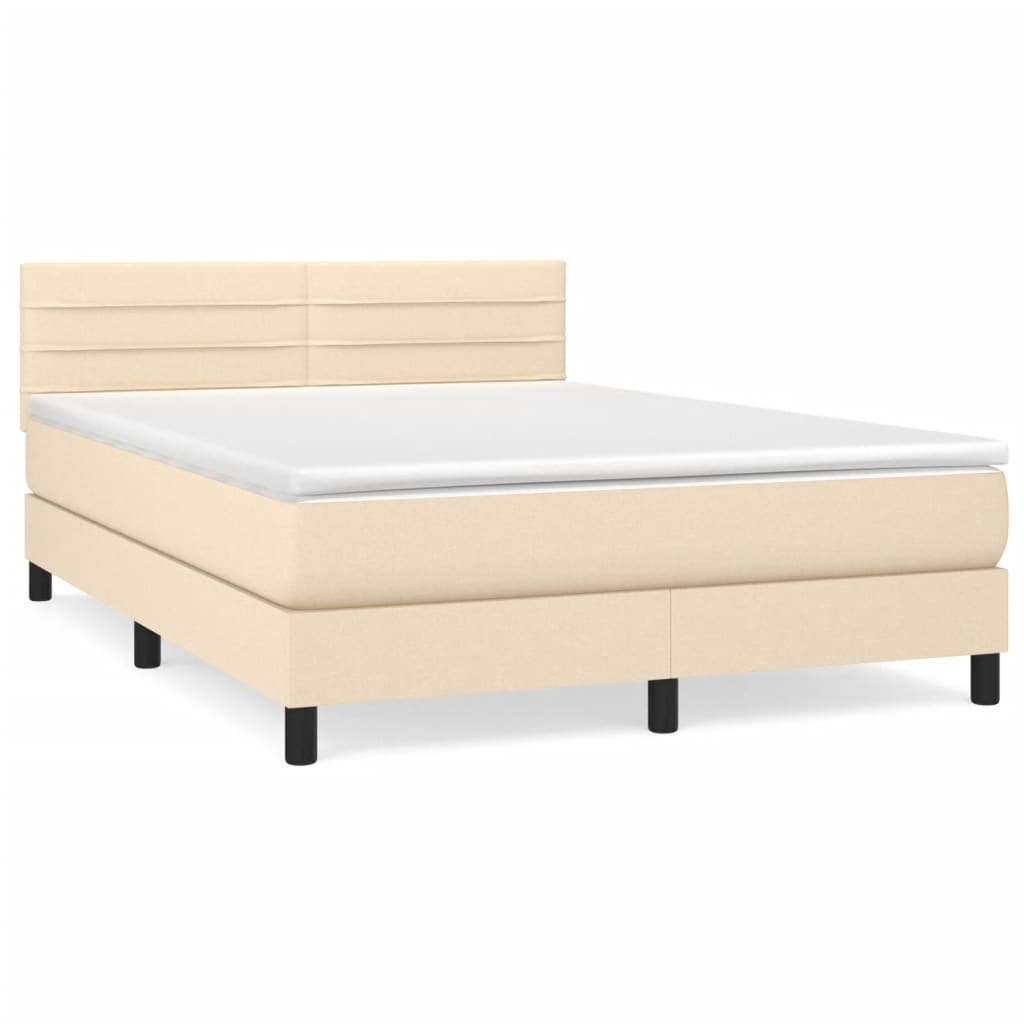 Cama box spring con colchón tela color crema 140×190 cm 3140134